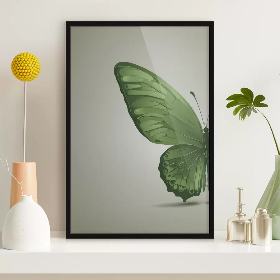 murales de pared Ala izquierda de mariposa verde sobre fondo blanco f40062