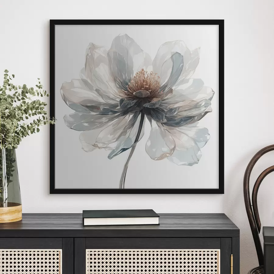 murales de pared Flor azul transparente sobre fondo blanco. f40067