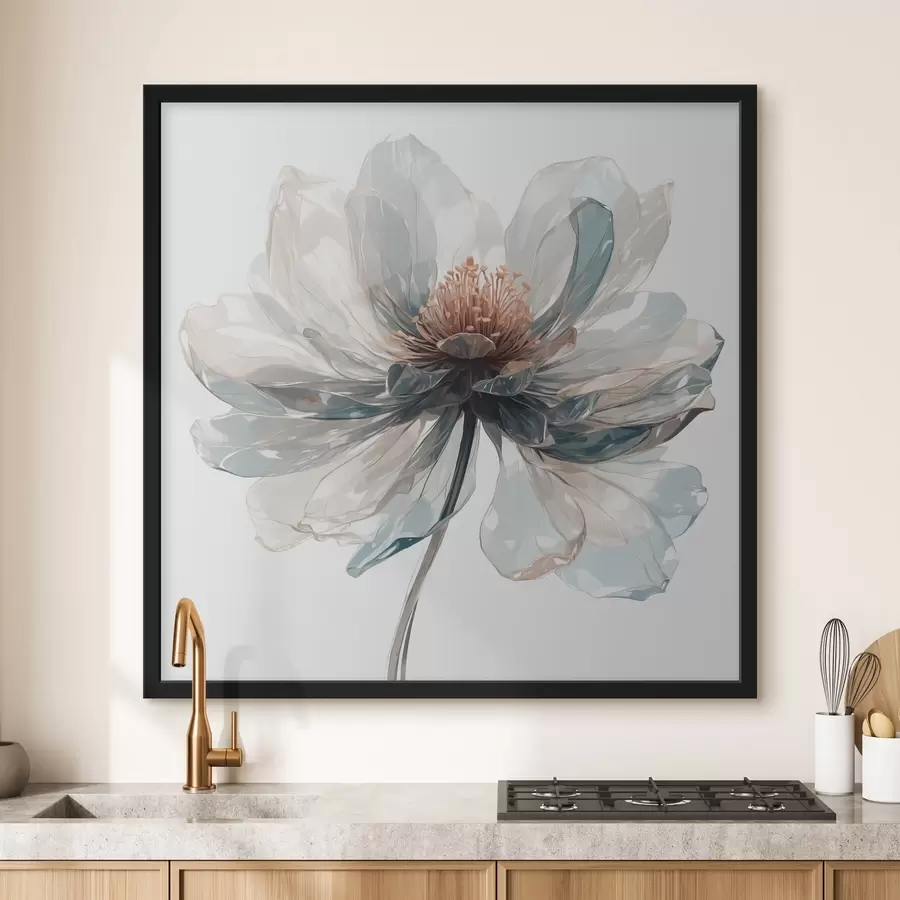 murales de pared Flor azul transparente sobre fondo blanco. f40067