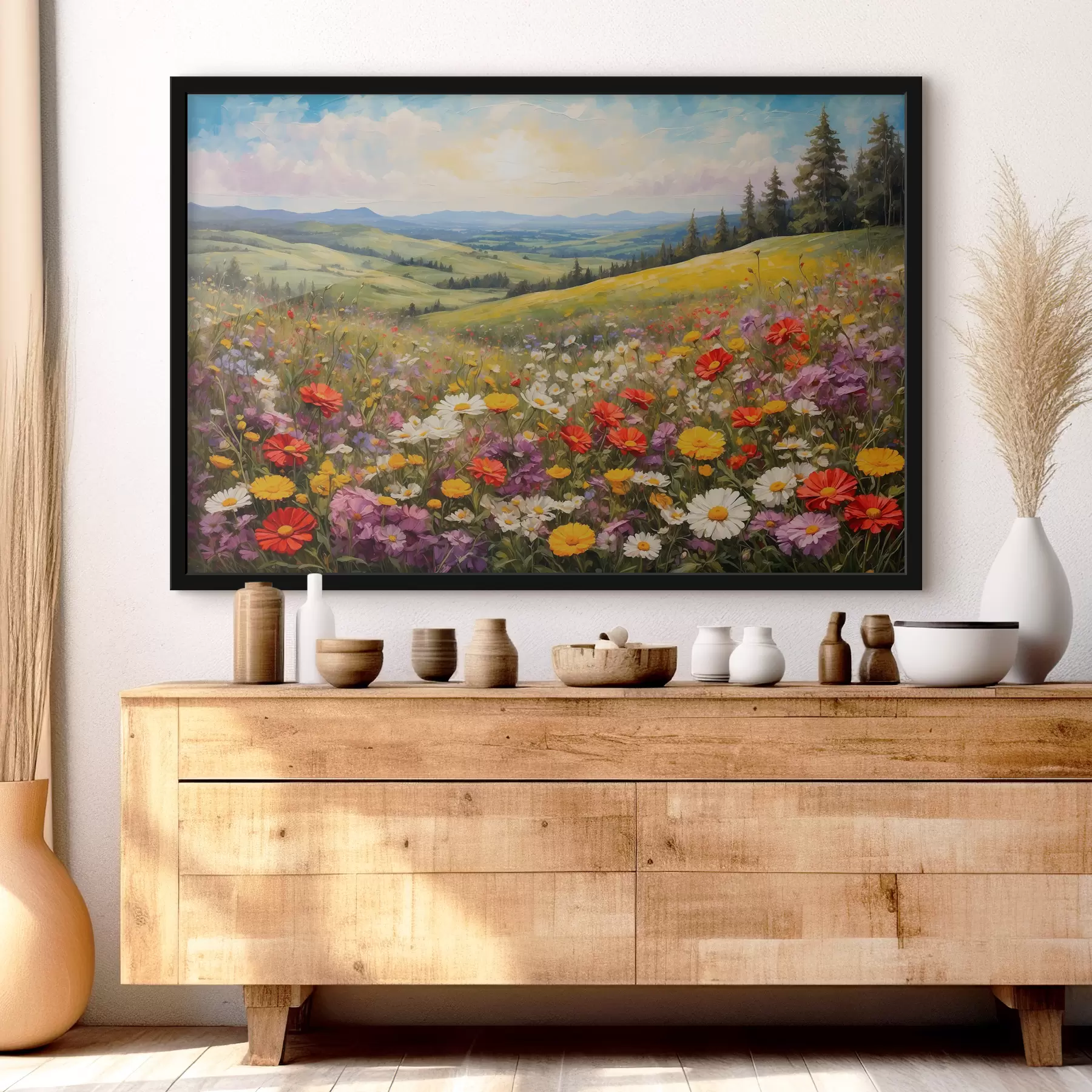 murales de pared Campo de flores al atardecer f40073