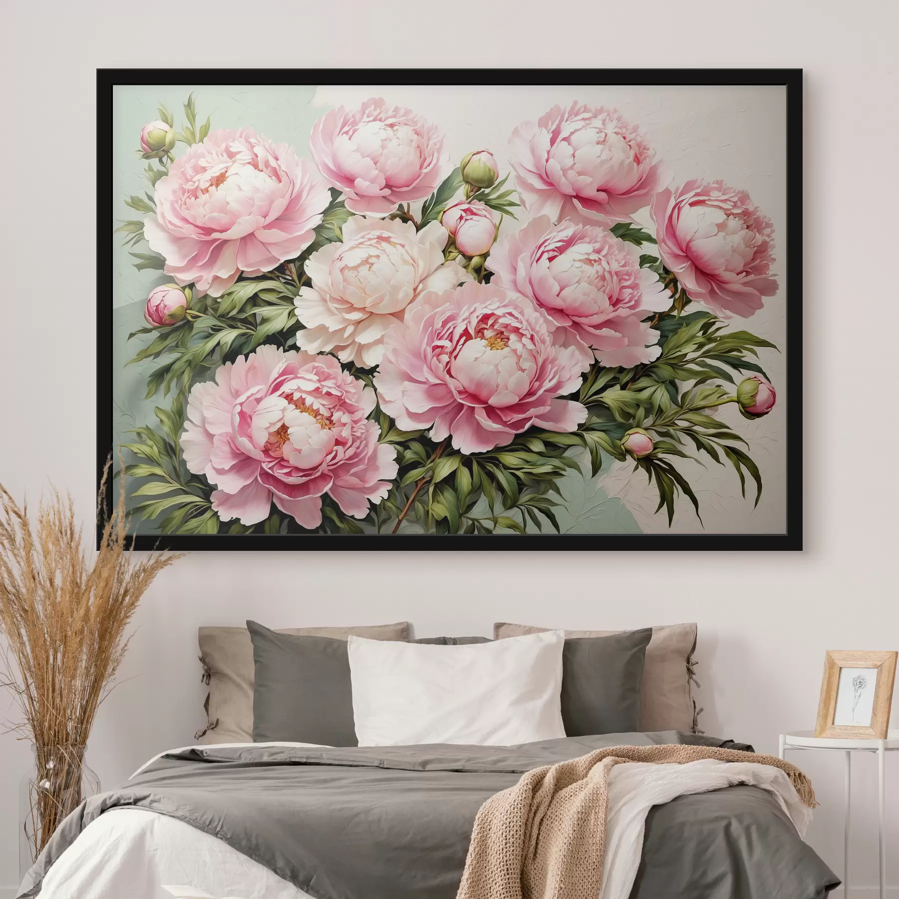murales de pared Flores y hojas rosas sobre fondo azul-blanco f40074