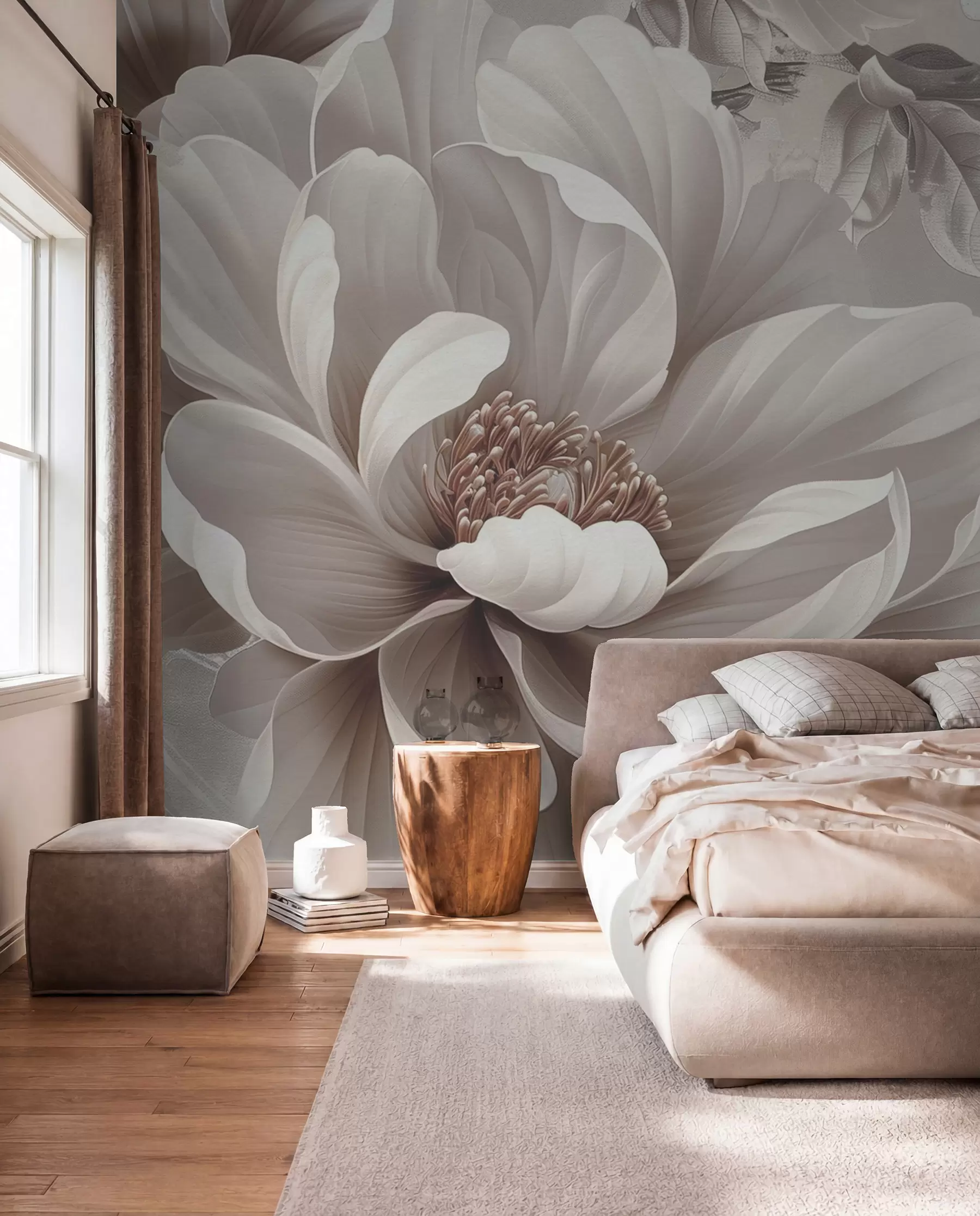 murales de pared Gran flor de color rosa polvoriento en la pared grunge w08181v1