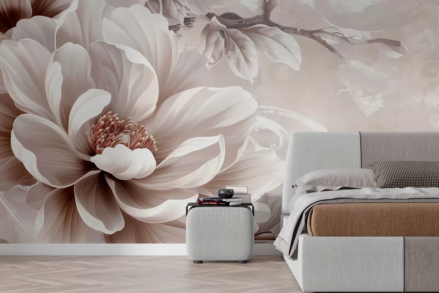 murales de pared Gran flor de color rosa polvoriento en la pared grunge w08181v1