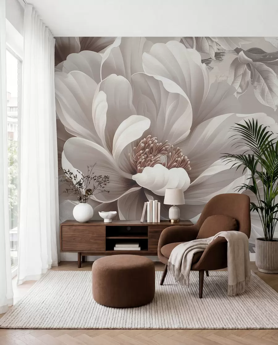 murales de pared Gran flor de color rosa polvoriento en la pared grunge w08181v1