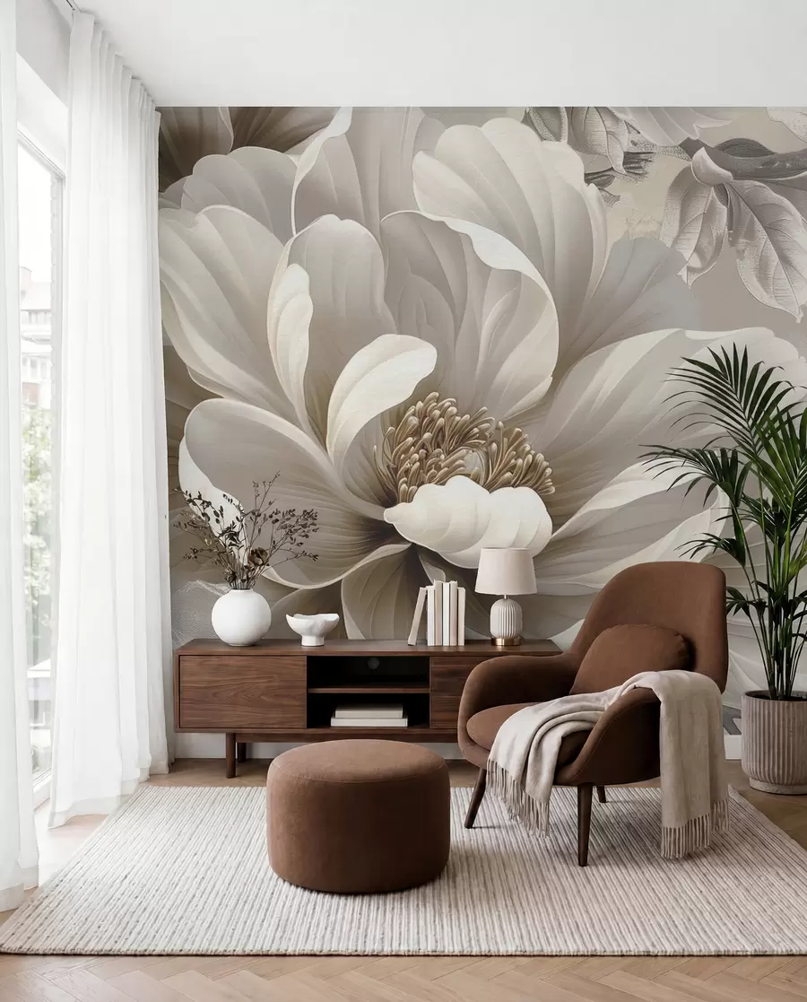 murales de pared Flor marfil y volutas w08181v2
