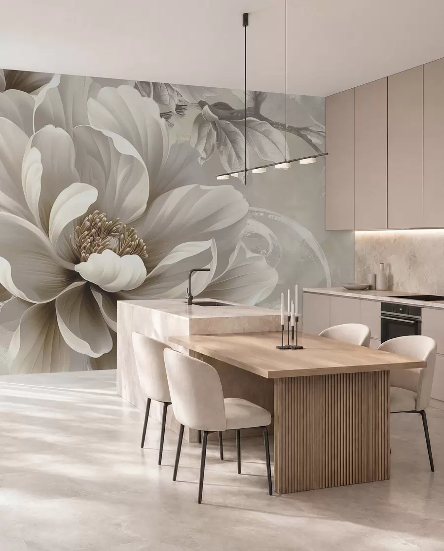 murales de pared Flor marfil y volutas w08181v2
