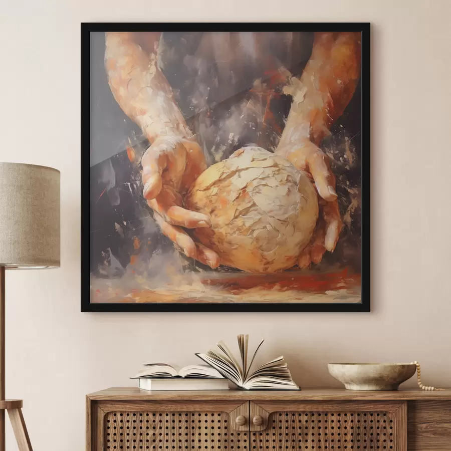 murales de pared Manos de panadero sujetando la masa, imitación de una pintura al óleo f40095