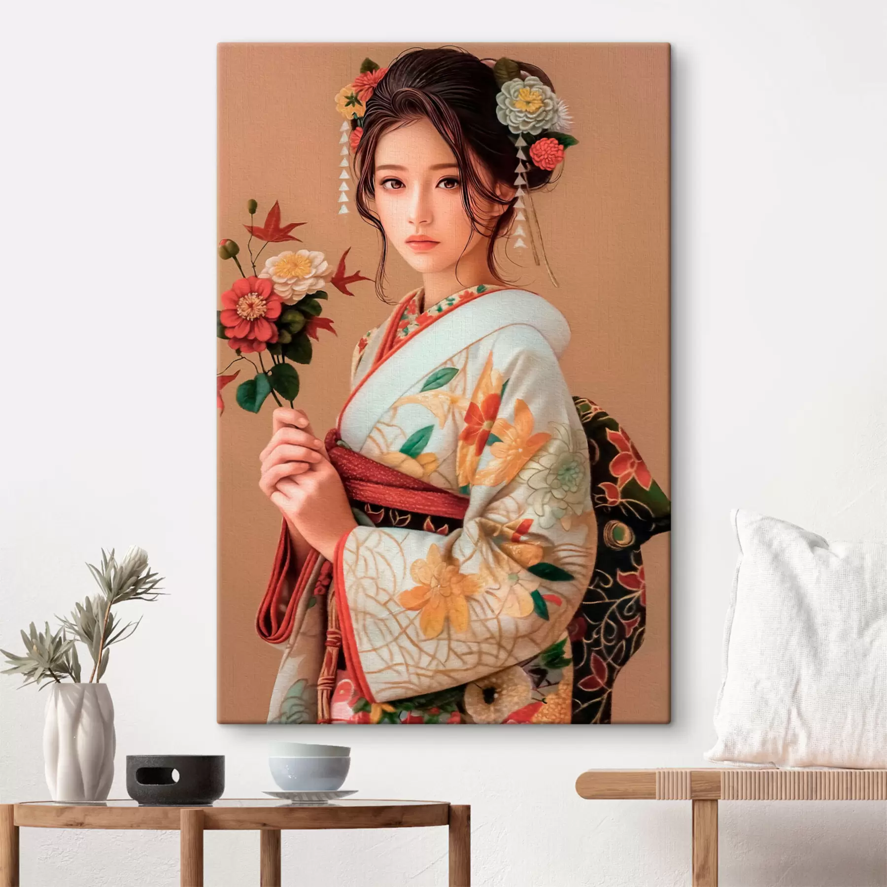murales de pared Mujer japonesa con un hermoso kimono s40108