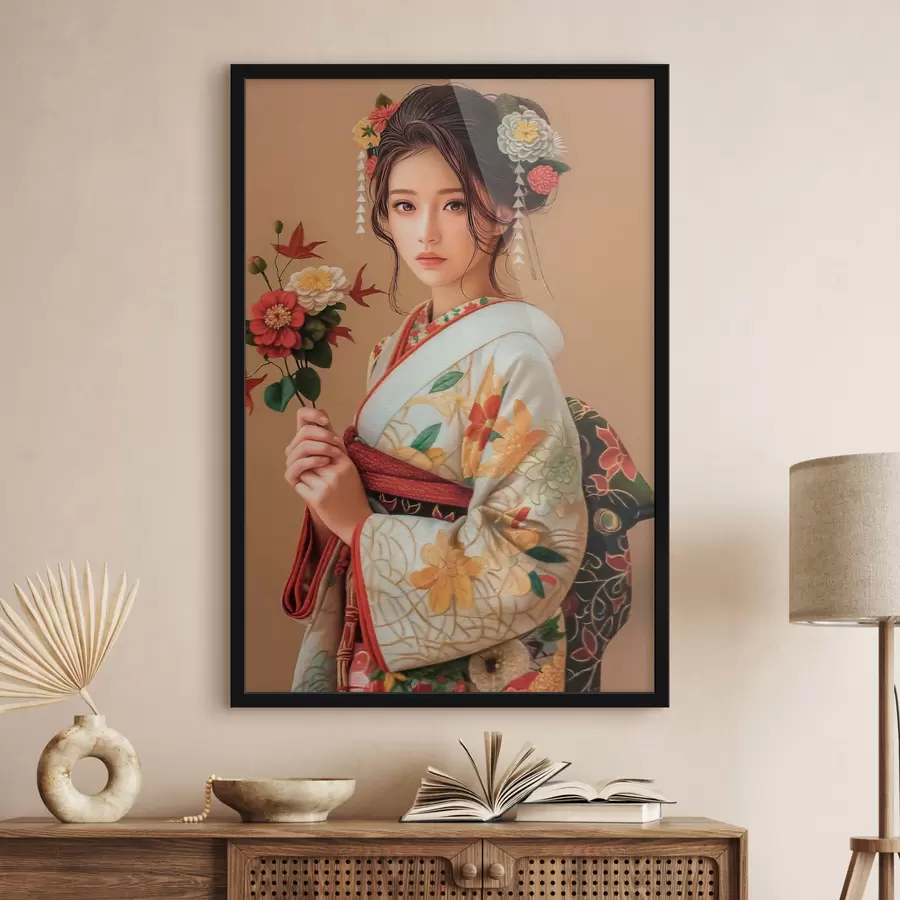 murales de pared Mujer japonesa con un hermoso kimono f40108