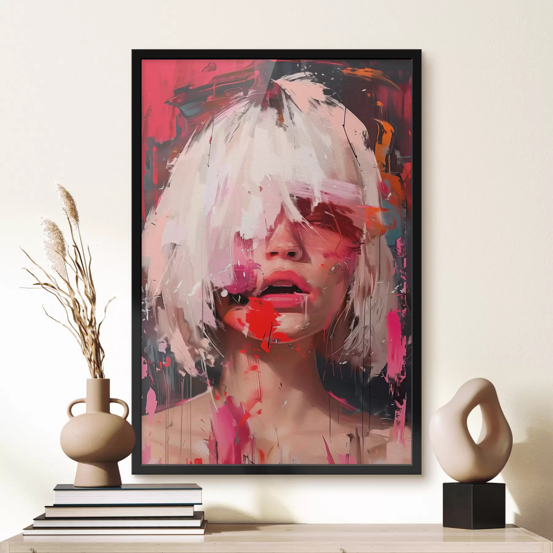 murales de pared Chica rubia con un bob cuadrado y pintura de colores f40110