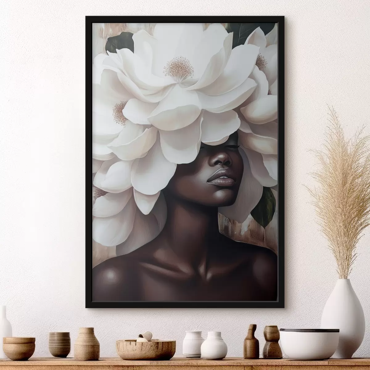 Poster Una mujer con flores en la cabeza. f40123