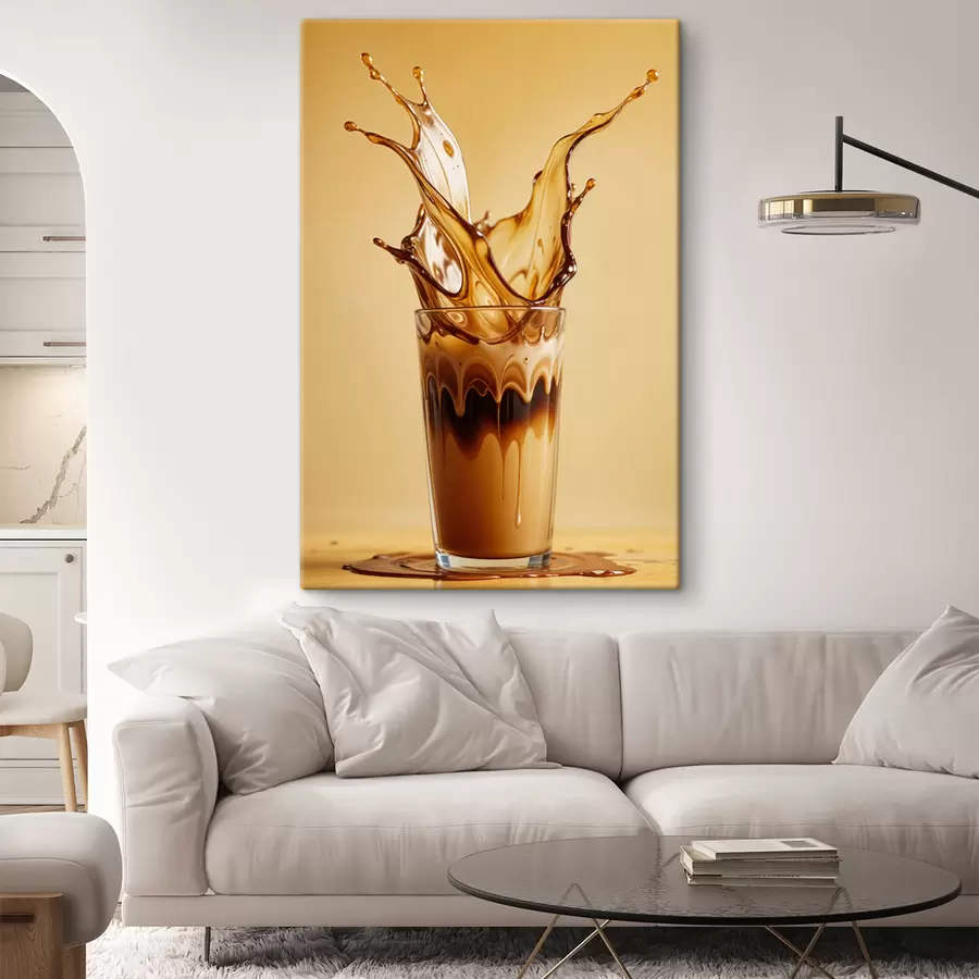 murales de pared Un vaso lleno de café con un efecto de salpicadura dramático que crea una imagen abstracta y dinámica. s40165