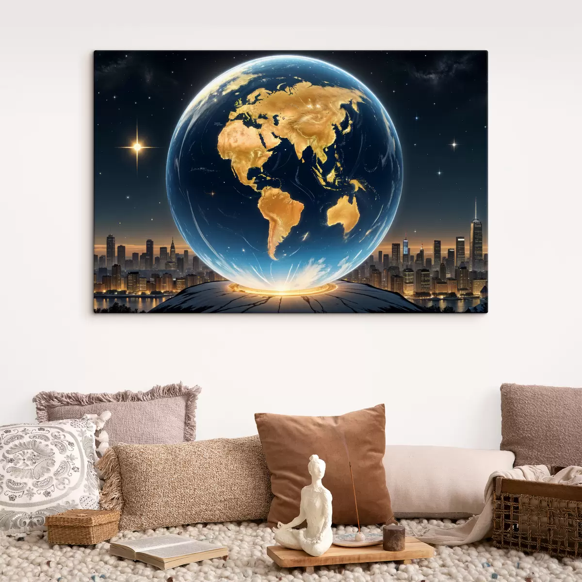 murales de pared Una representación fotorrealista y detallada del planeta Tierra flotando en un paisaje espacial. s40178