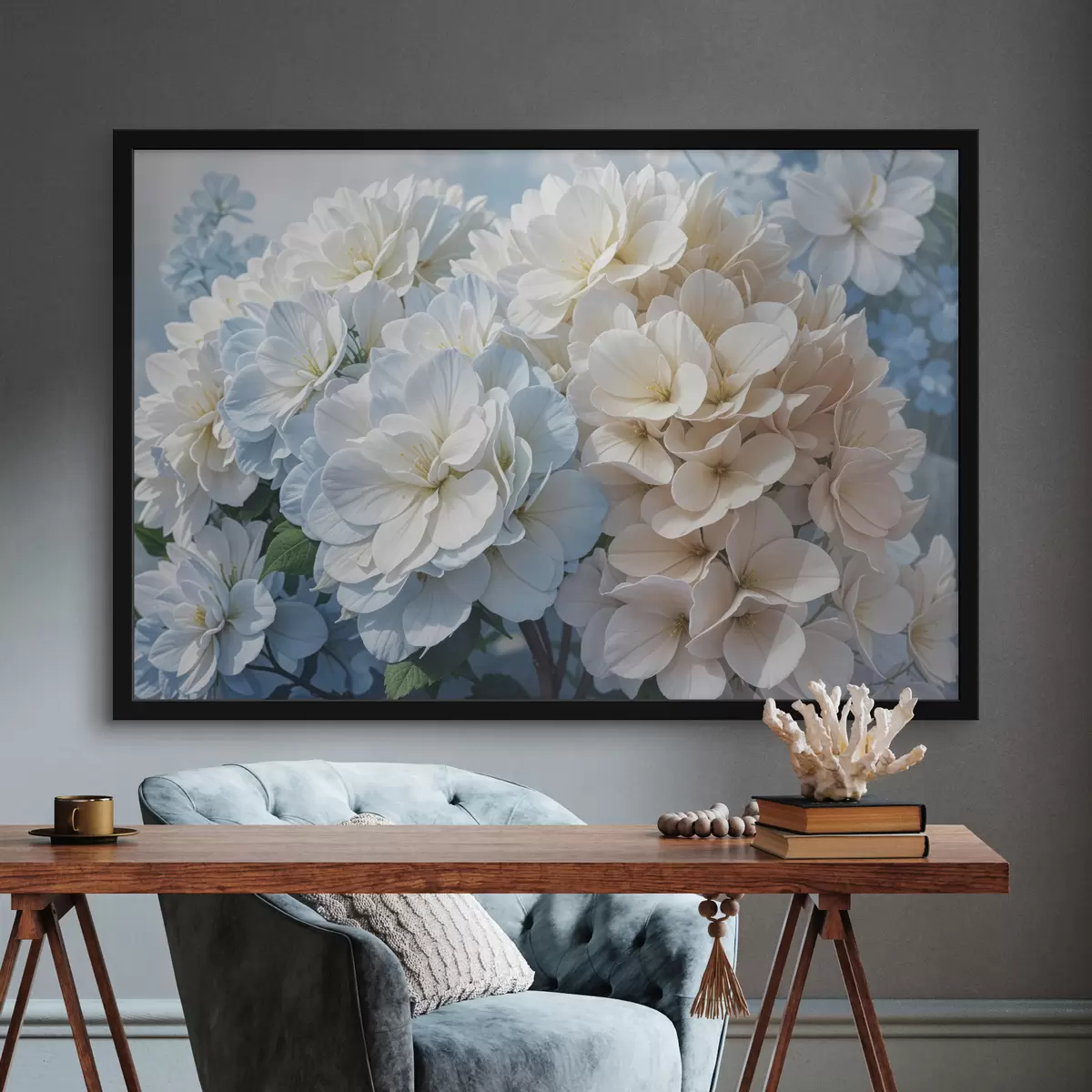 Poster Flores de dalia suaves y de colores pastel con delicados pétalos que florecen contra un fondo borroso. f40146