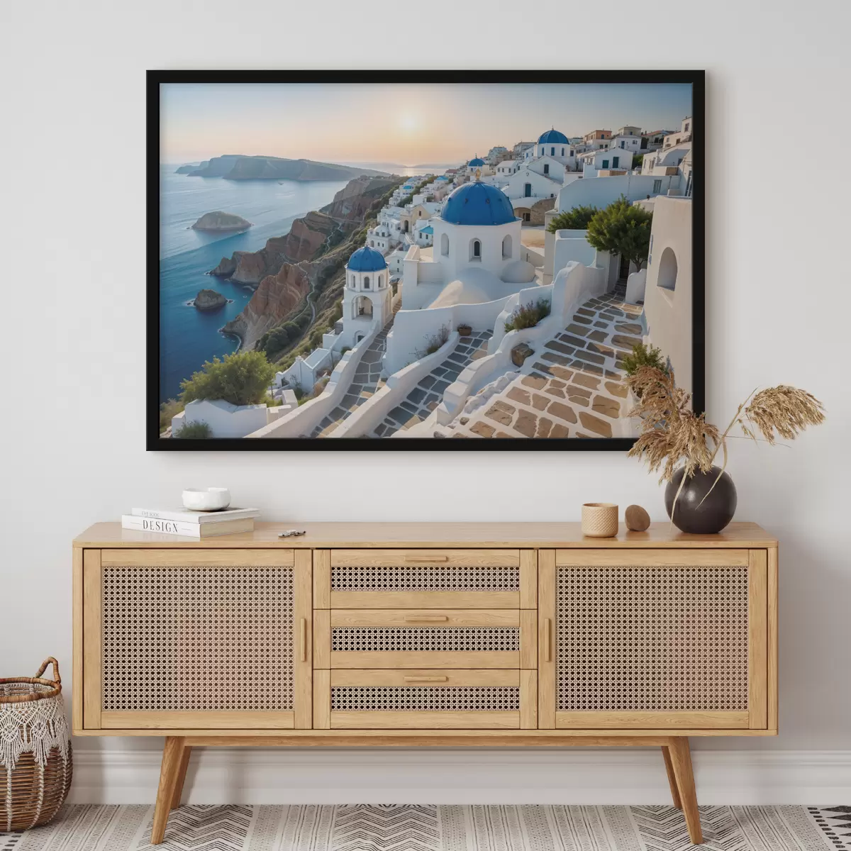 Poster La isla de Santorini, Grecia. La ciudad está construida sobre una ladera con vistas al mar Egeo. f40160