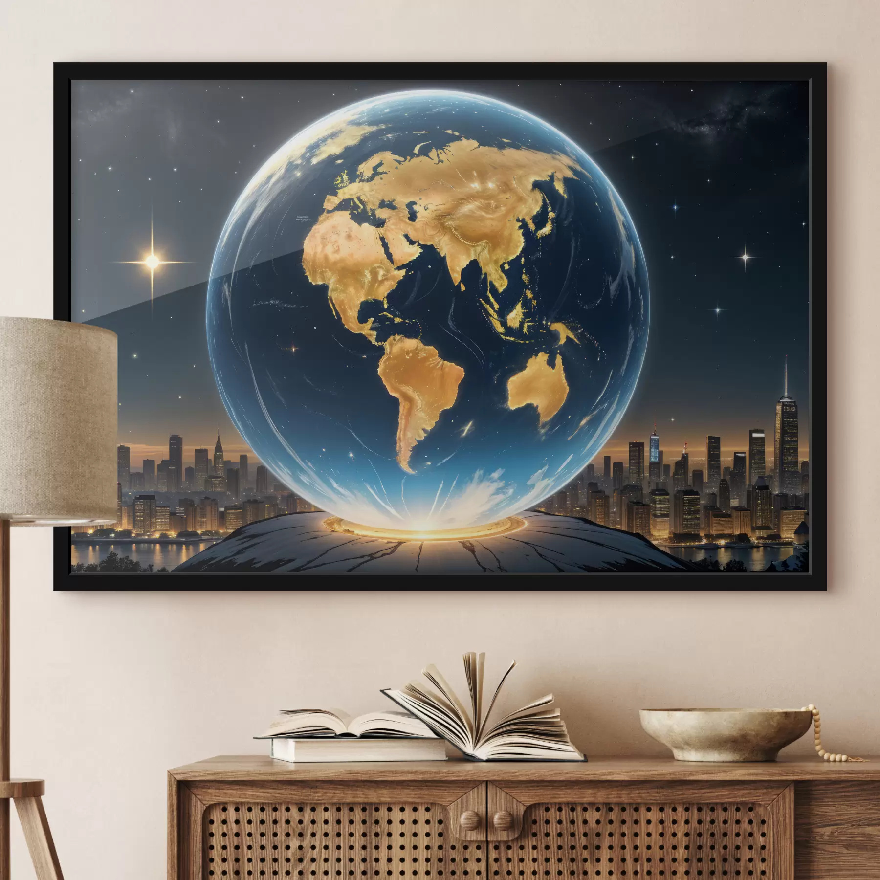 murales de pared Una representación fotorrealista y detallada del planeta Tierra flotando en un paisaje espacial. f40178