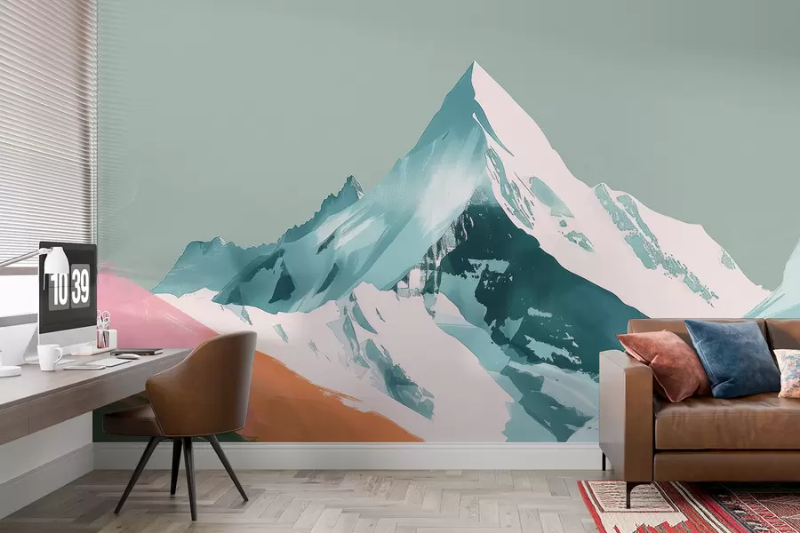 murales de pared Paisaje de montaña con acento rosa w01394v1