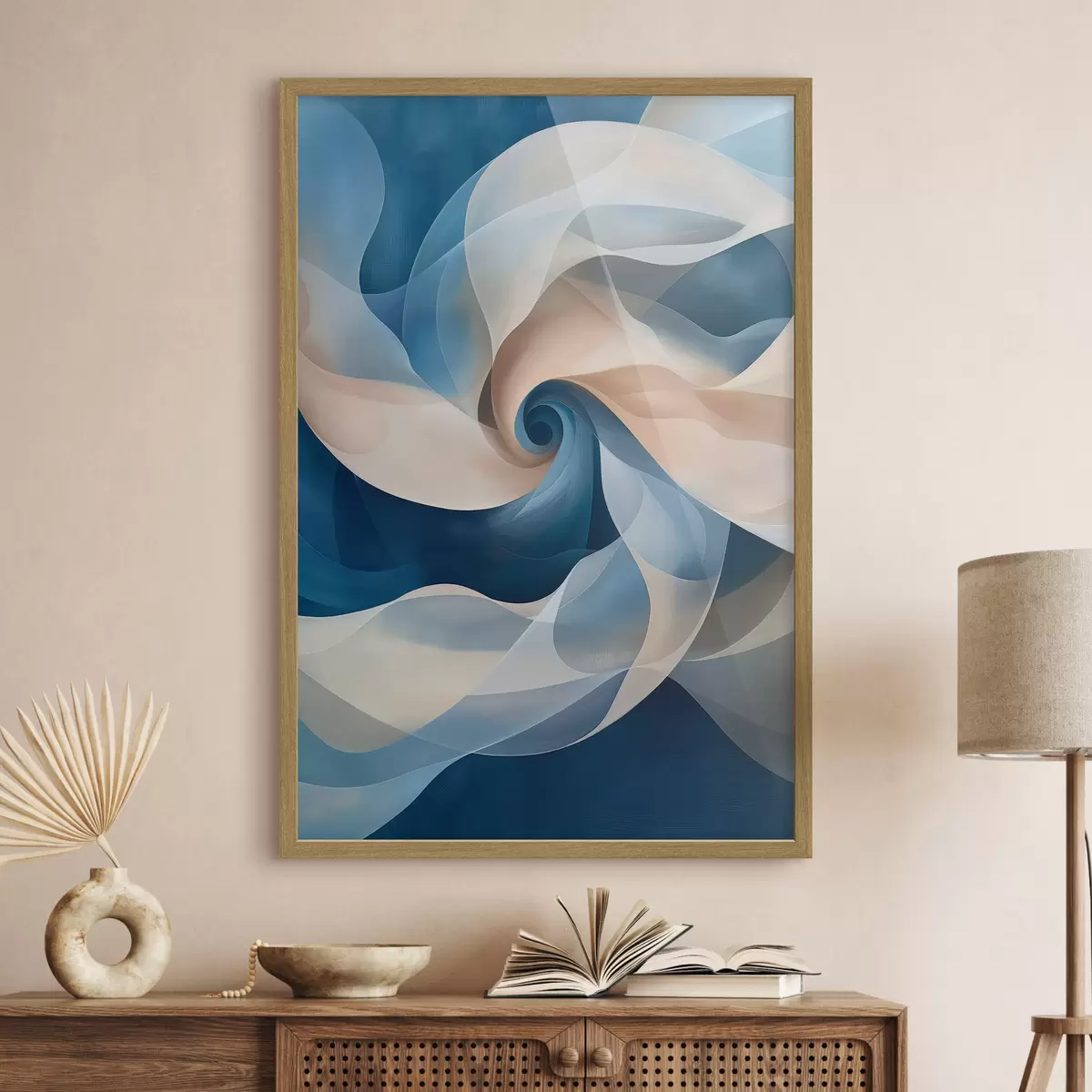 Poster vórtice abstracto beige-azul f40249