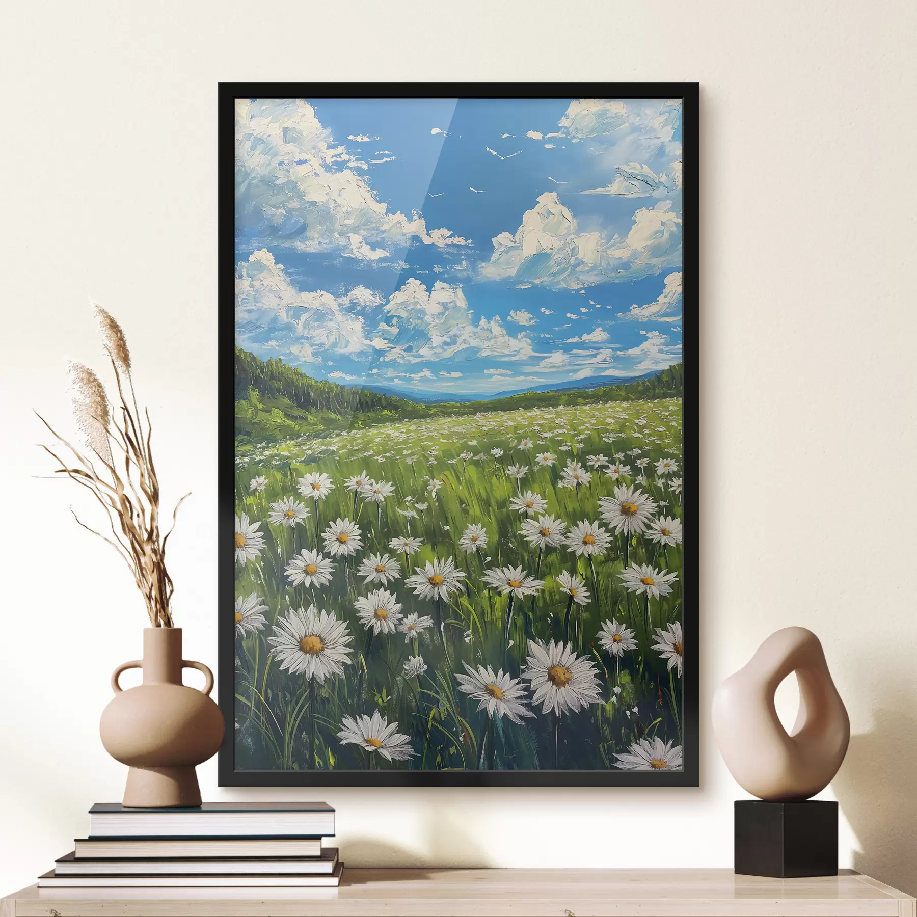 murales de pared paisaje de margaritas en el campo f40255