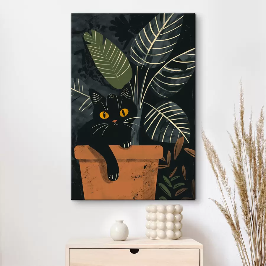 murales de pared Gato en una maceta con una flor s40268