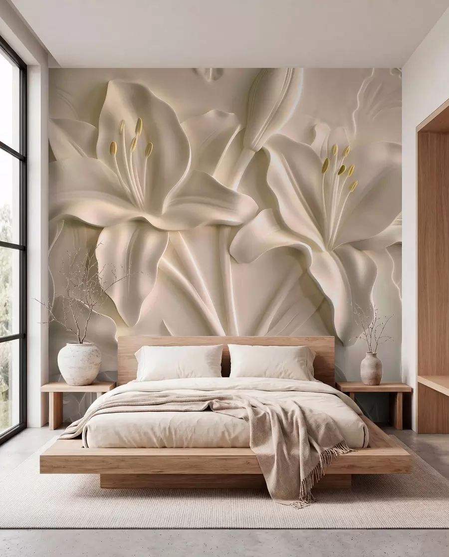 murales de pared Lirios marfil esculturales w01434