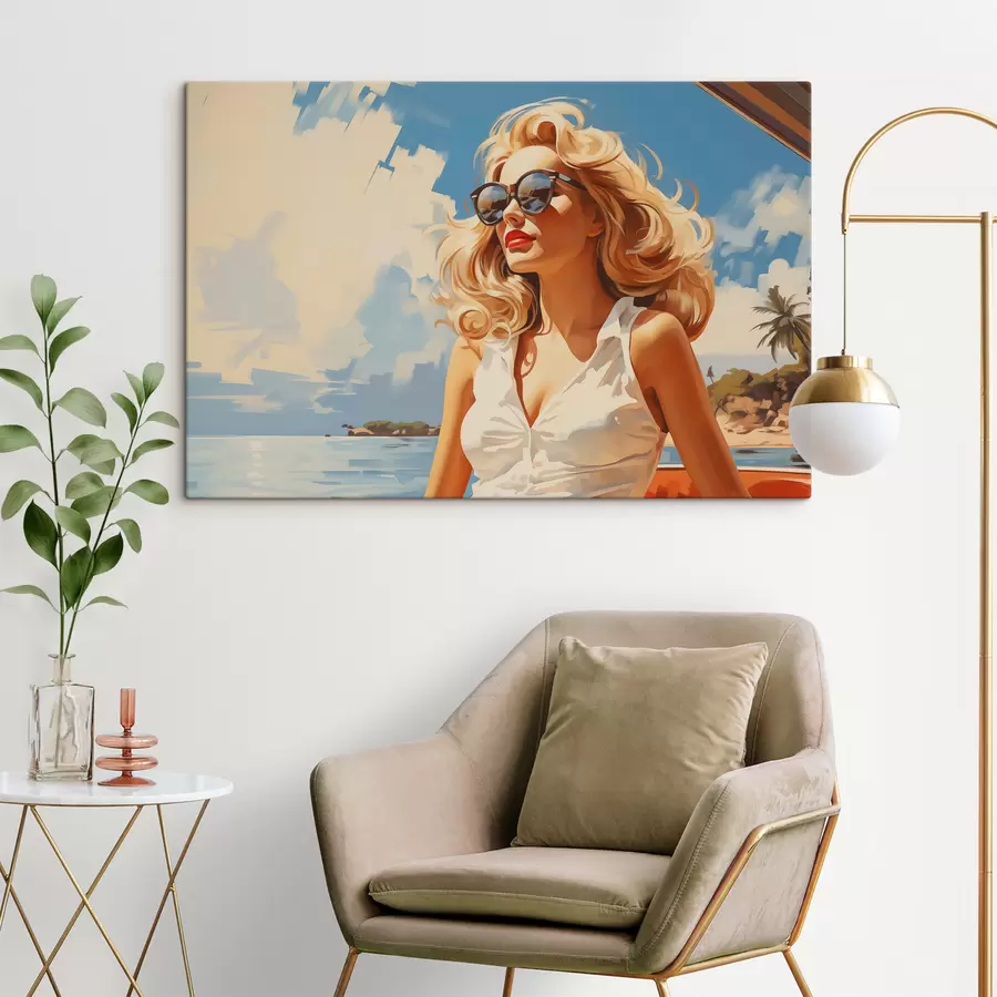 murales de pared Ilustración de fondo de chica rubia en el mar s40321