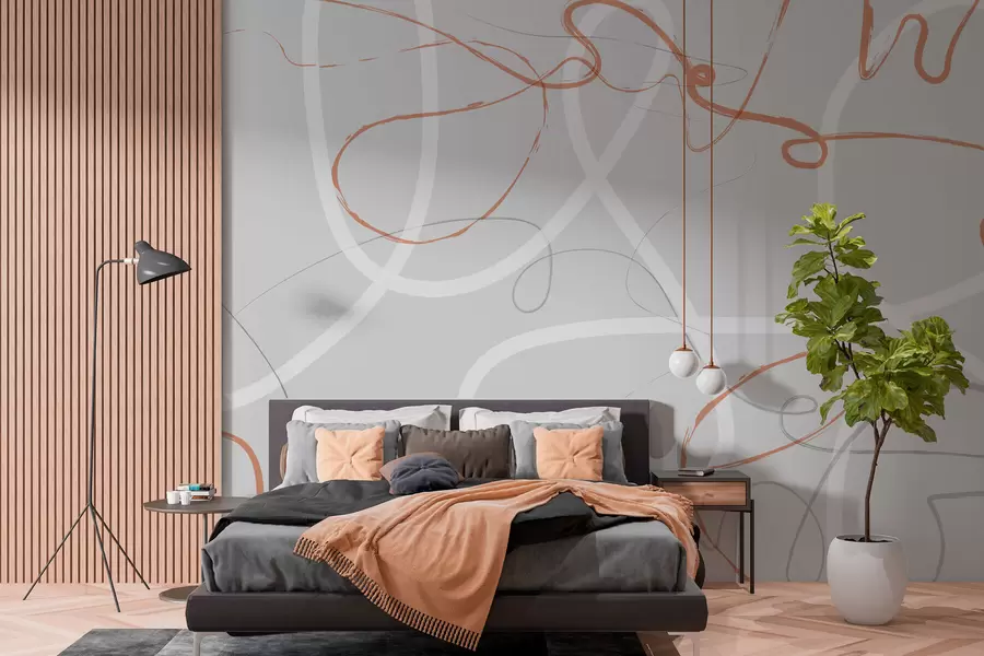 murales de pared Líneas naranjas abstractas sobre un fondo gris w01455