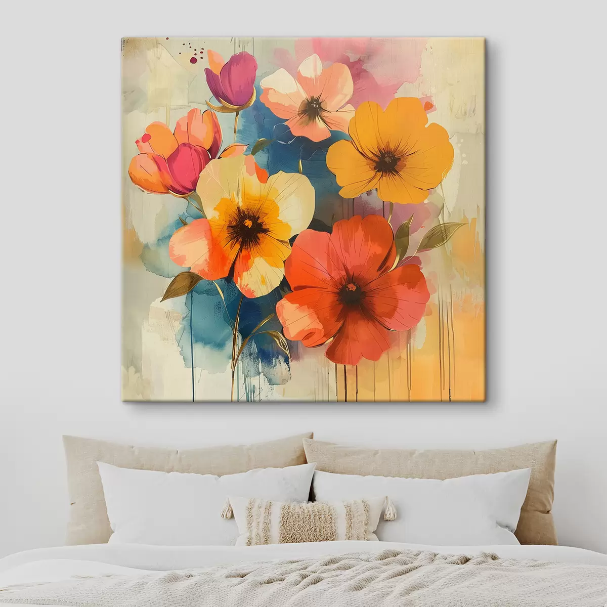 murales de pared Flores de acuarela sobre un fondo abstracto s40371