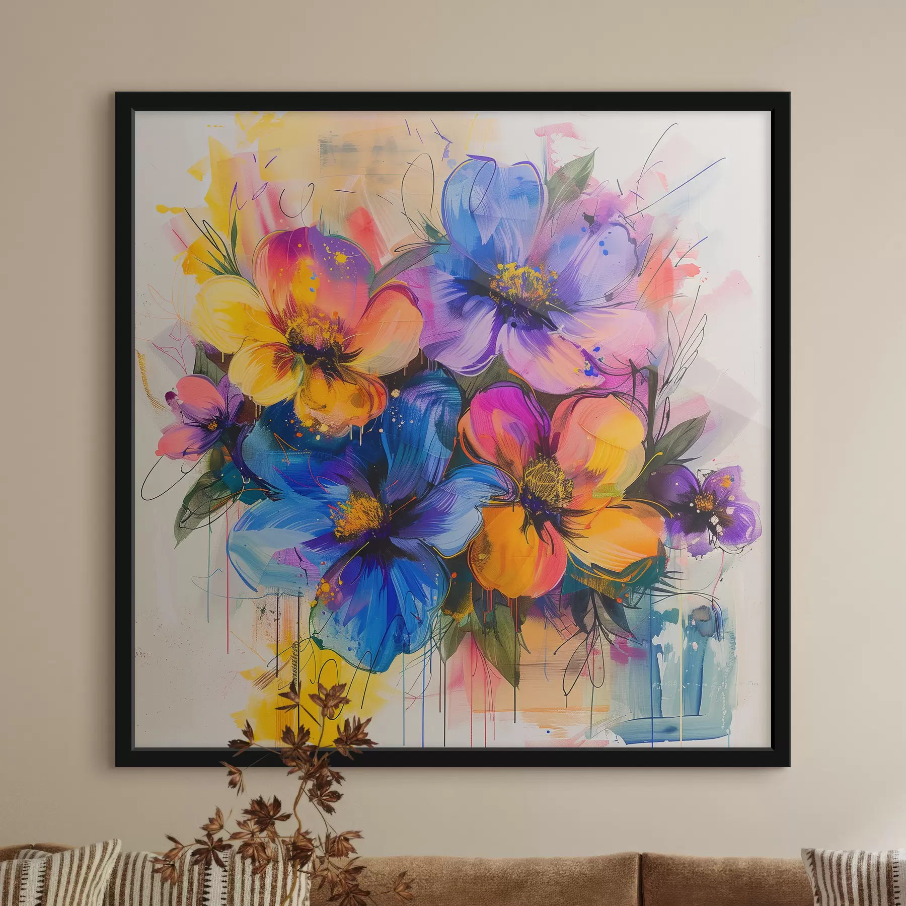 murales de pared Flores sobre un fondo abstracto f40373