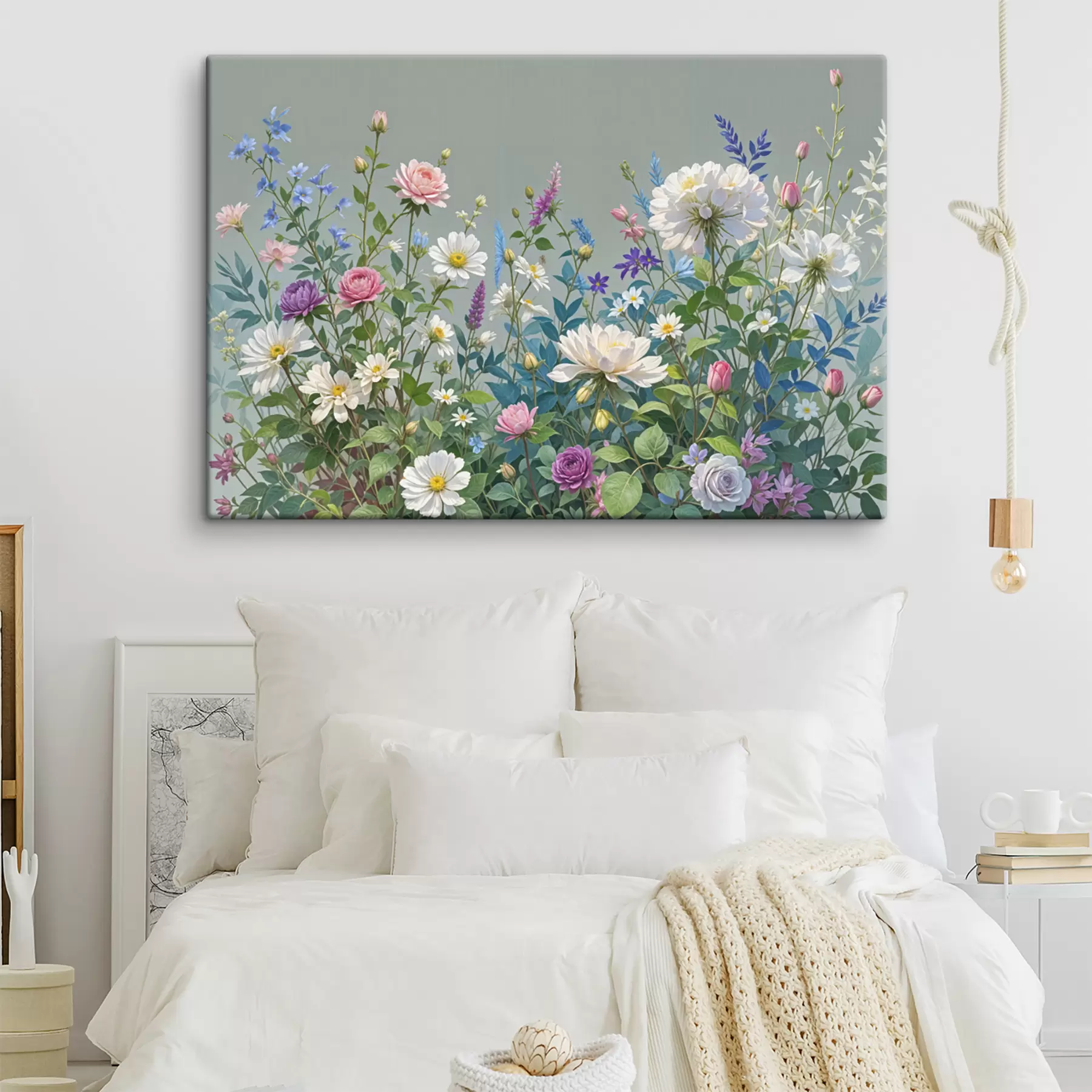 murales de pared Un jardín exuberante y vibrante lleno de una variedad de flores coloridas y plantas florecientes sobre un fondo gris. s40393