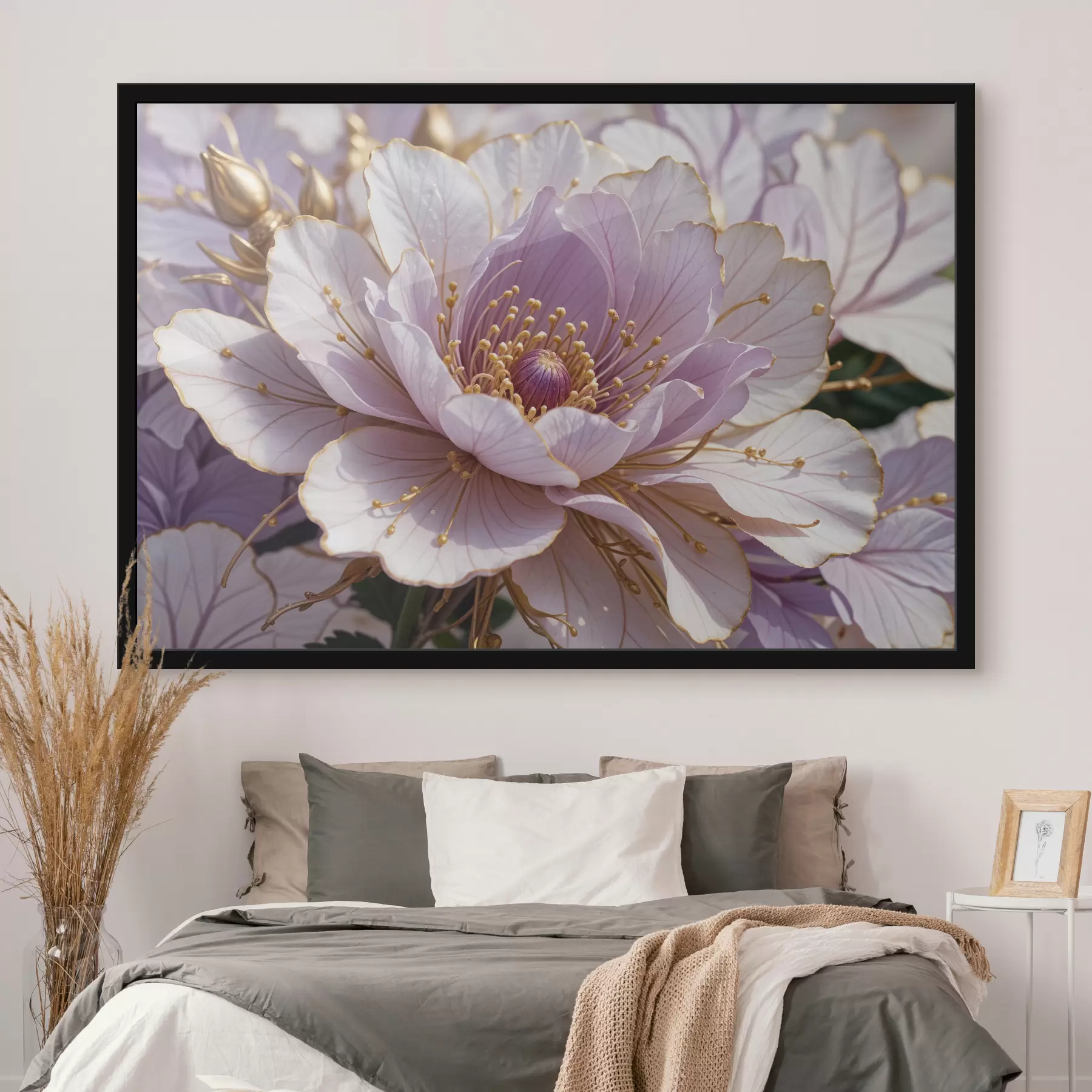 murales de pared Un primer plano de una gran flor de peonía de color rosa pálido con pétalos delicados y un centro de color amarillo brillante f40384