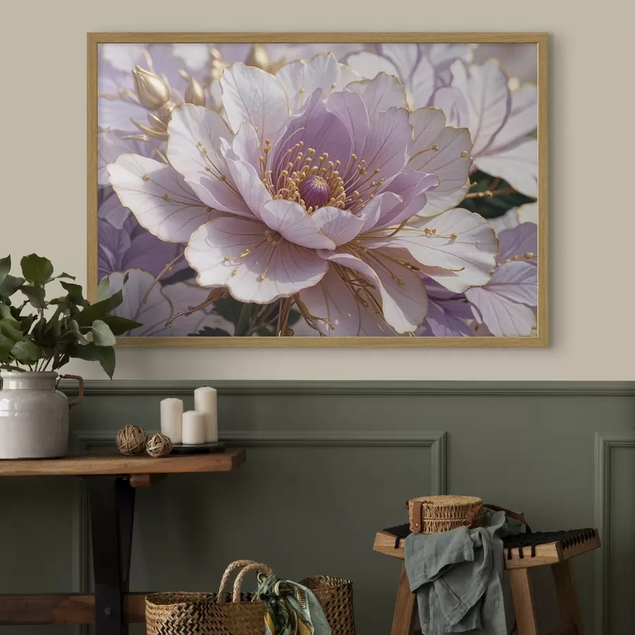 murales de pared Un primer plano de una gran flor de peonía de color rosa pálido con pétalos delicados y un centro de color amarillo brillante f40384