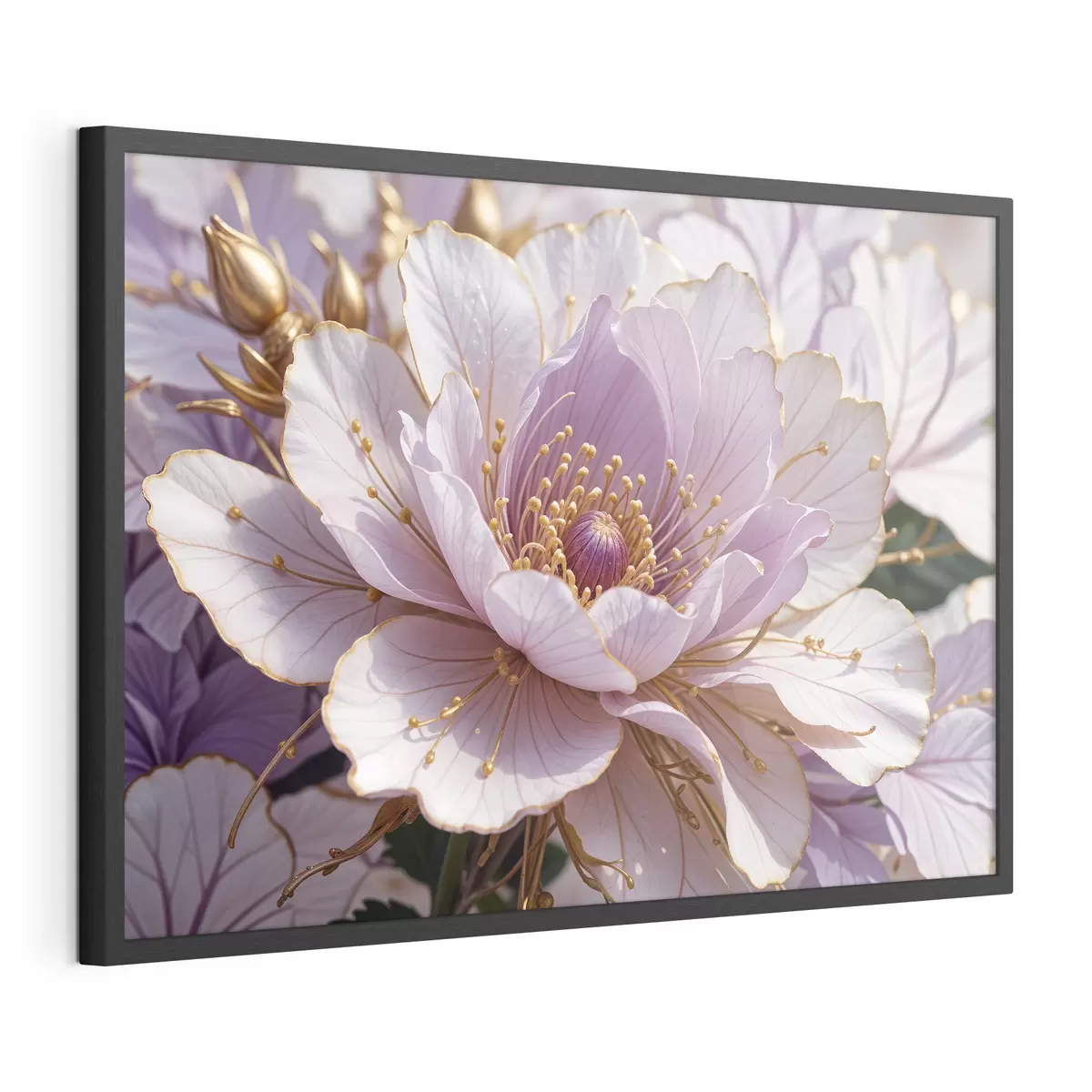 Poster Un primer plano de una gran flor de peonía de color rosa pálido con pétalos delicados y un centro de color amarillo brillante f40384