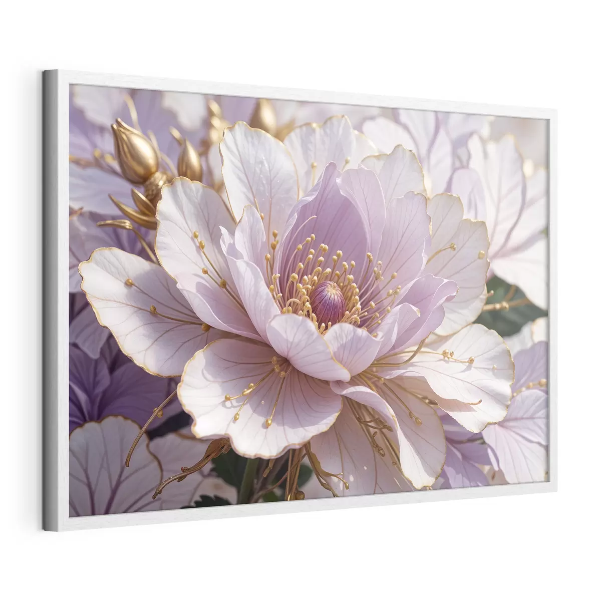 Poster Un primer plano de una gran flor de peonía de color rosa pálido con pétalos delicados y un centro de color amarillo brillante f40384