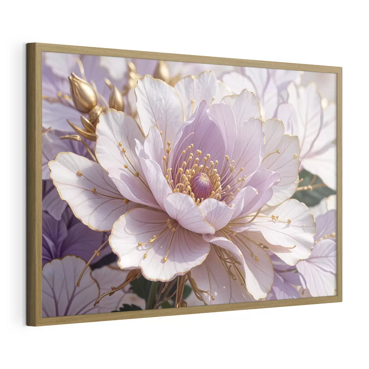 Poster Un primer plano de una gran flor de peonía de color rosa pálido con pétalos delicados y un centro de color amarillo brillante f40384