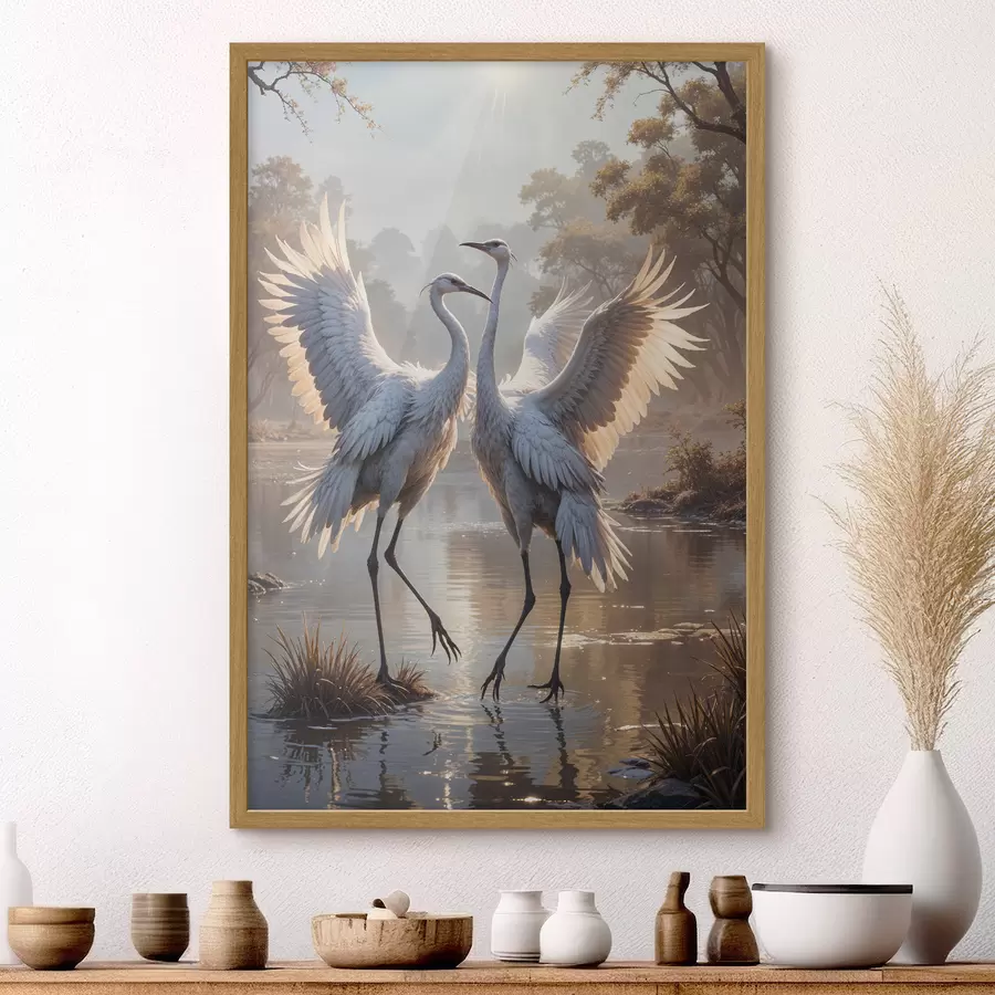 murales de pared Grullas en el lago f40404