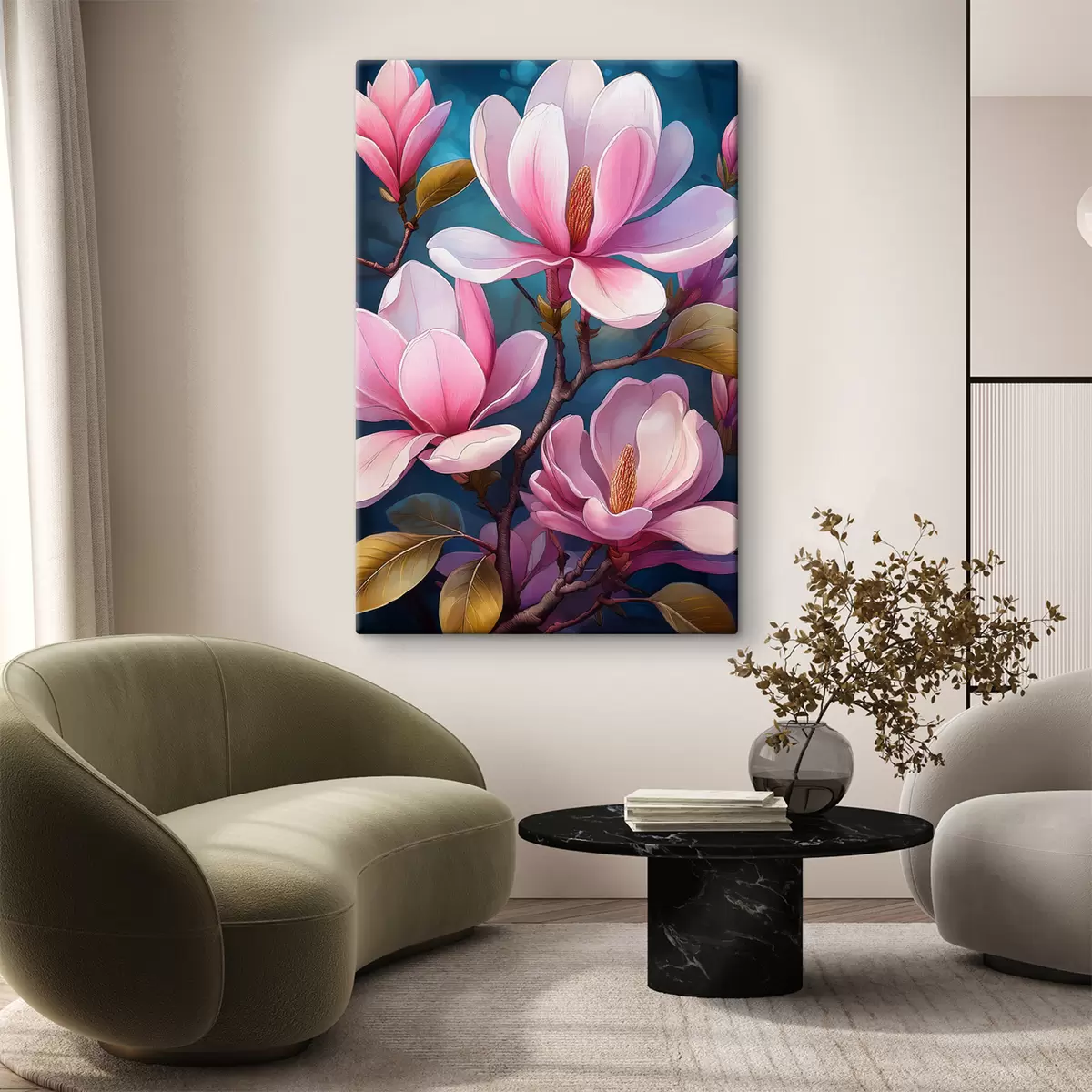 murales de pared flores de magnolia, magnolia rosa, flores grandes s40425