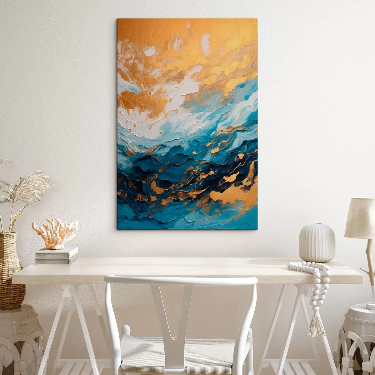 murales de pared Cuadro abstracto con colores azul y blanco. s40328