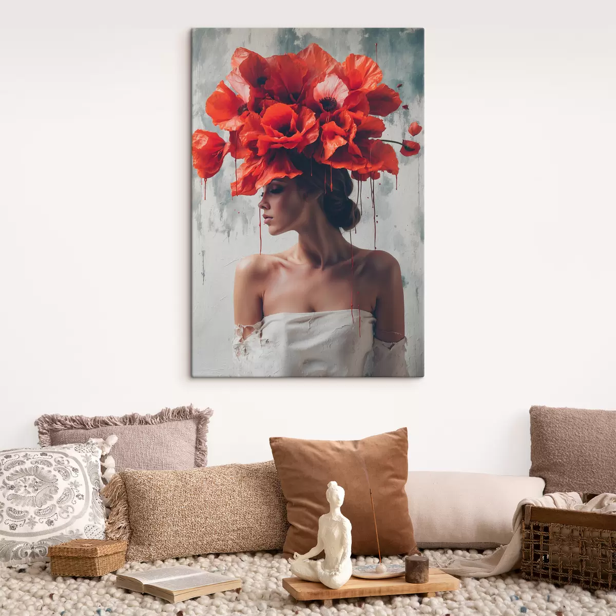 murales de pared Niña con amapolas en la cabeza s40338