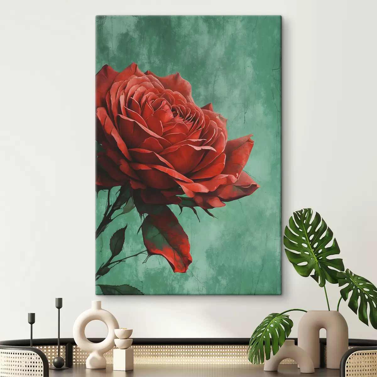 murales de pared Rosa sobre fondo verde s40339