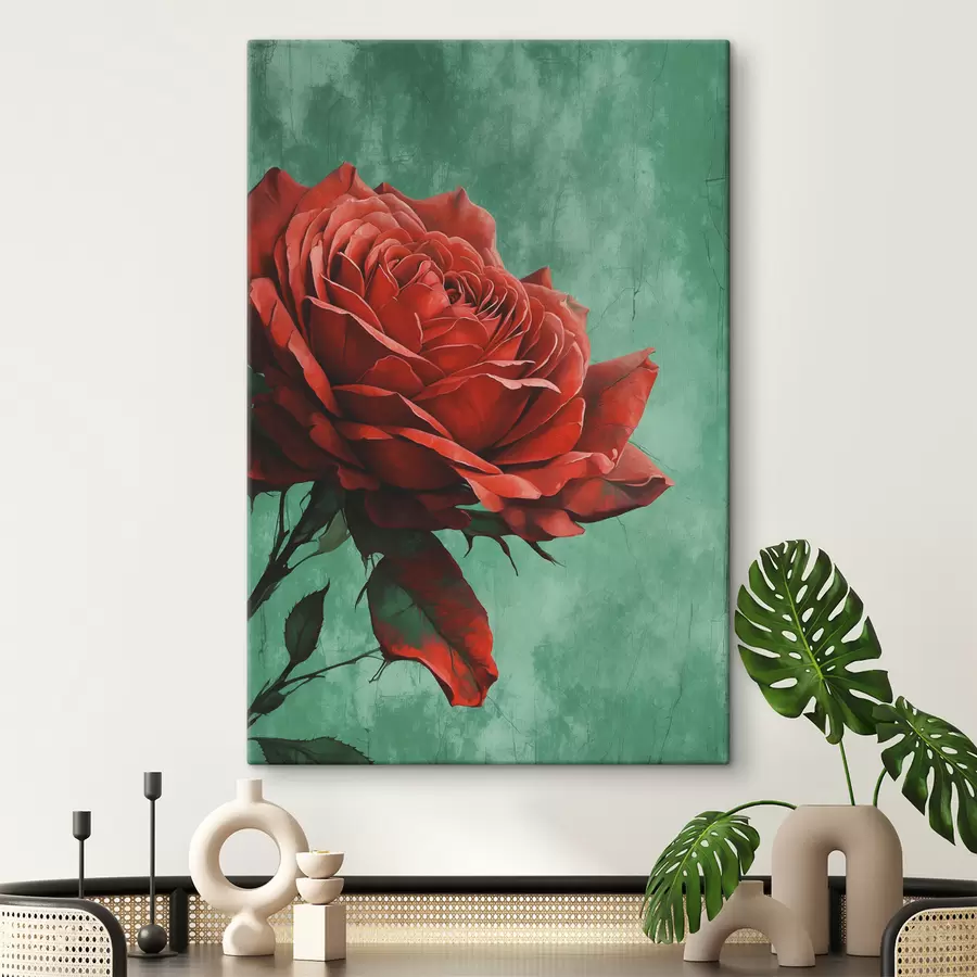 murales de pared Rosa sobre fondo verde s40339