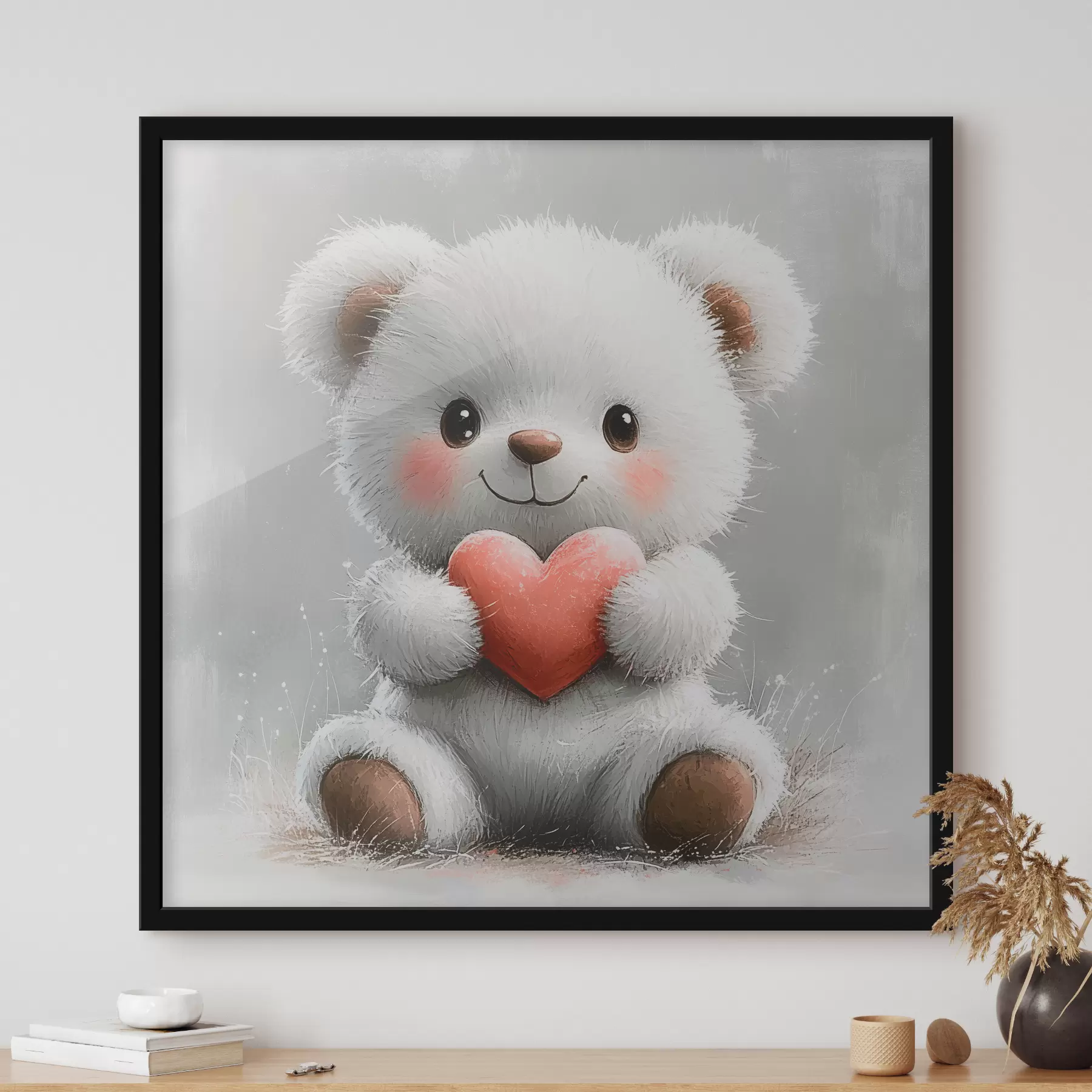 murales de pared Lindo oso con corazón en sus patas f40432