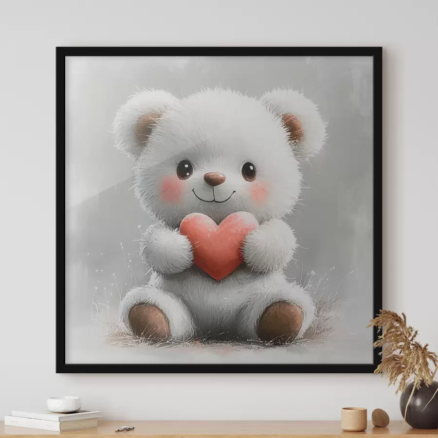murales de pared Lindo oso con corazón en sus patas f40432