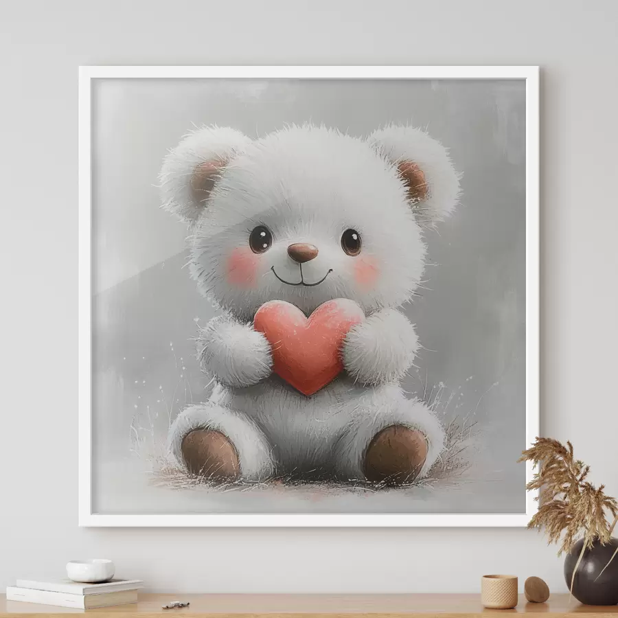 murales de pared Lindo oso con corazón en sus patas f40432