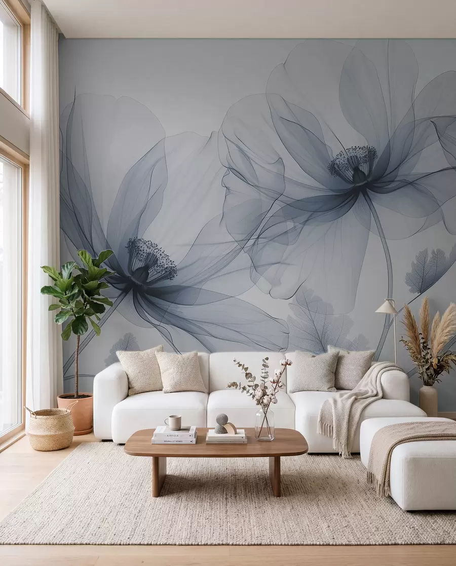 murales de pared Flores azul tinta w01482v1