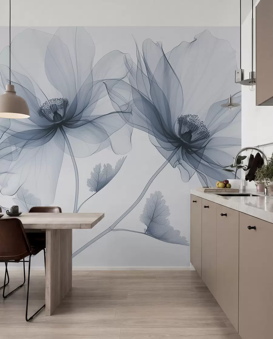 murales de pared Flores azul tinta w01482v1