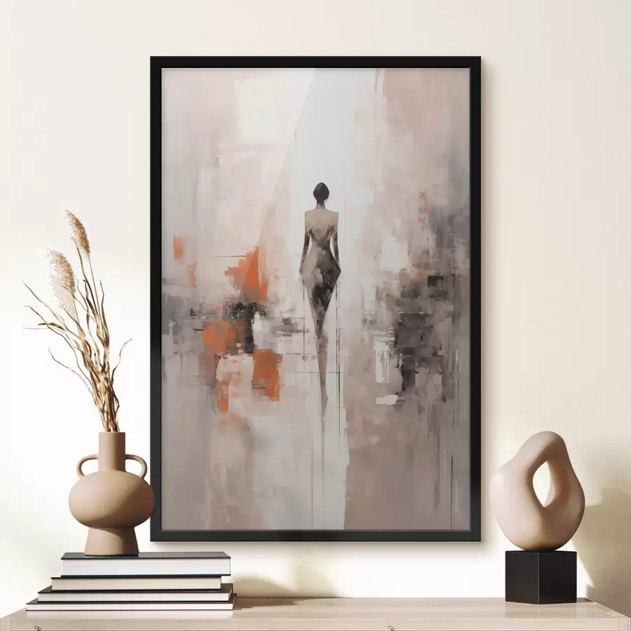 murales de pared Silueta abstracta de una mujer, imitación de abrasiones y pinceladas. f40485