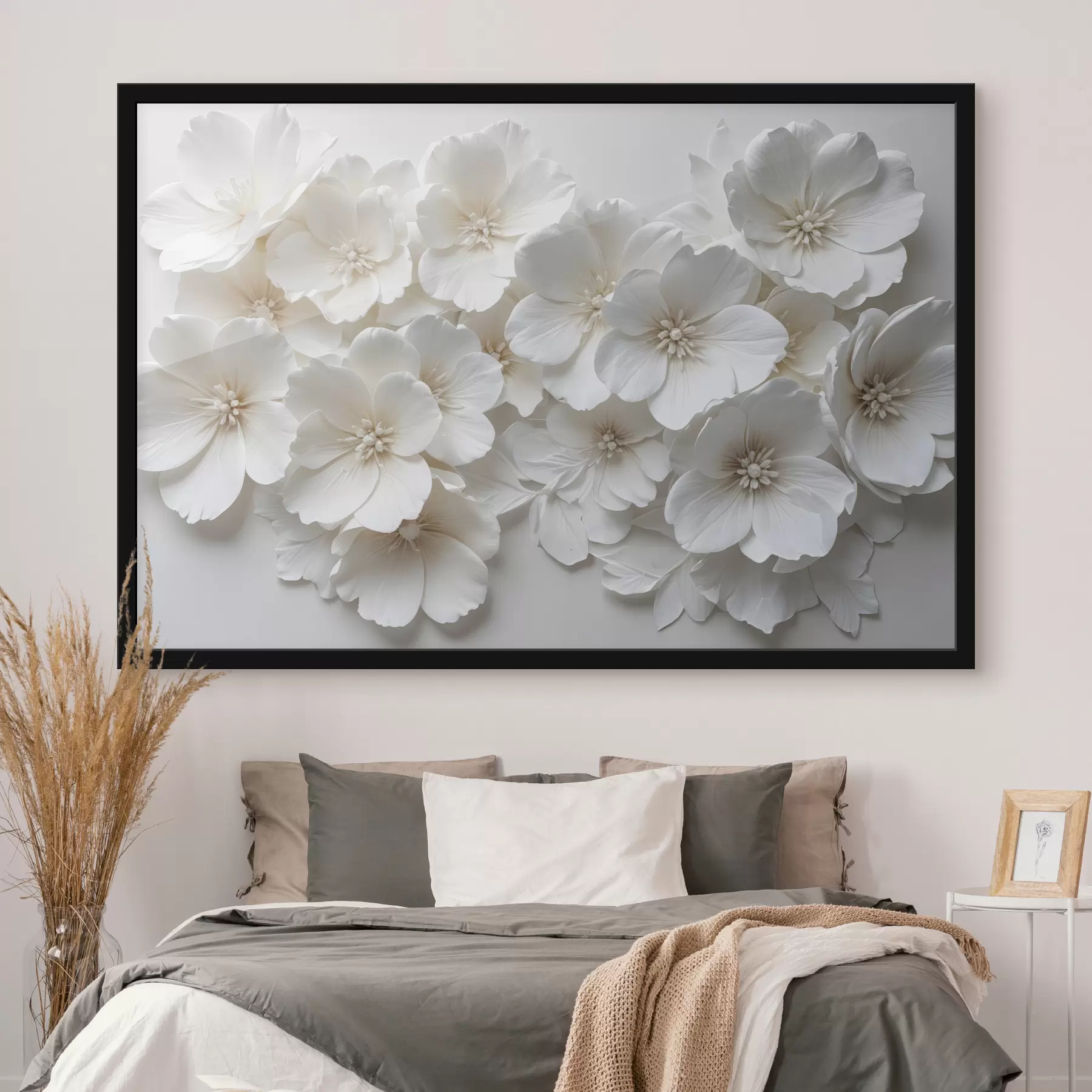 murales de pared Flores blancas con delicados pétalos dispuestos en un hermoso patrón floral sobre un fondo claro. f40548