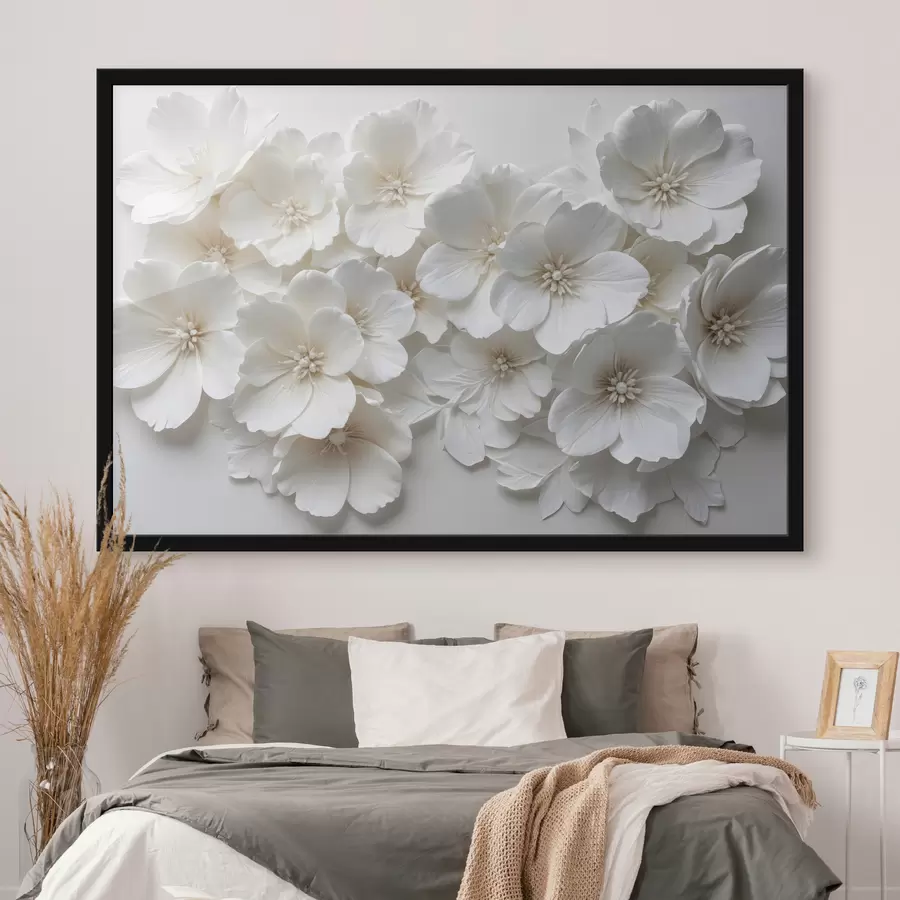 murales de pared Flores blancas con delicados pétalos dispuestos en un hermoso patrón floral sobre un fondo claro. f40548