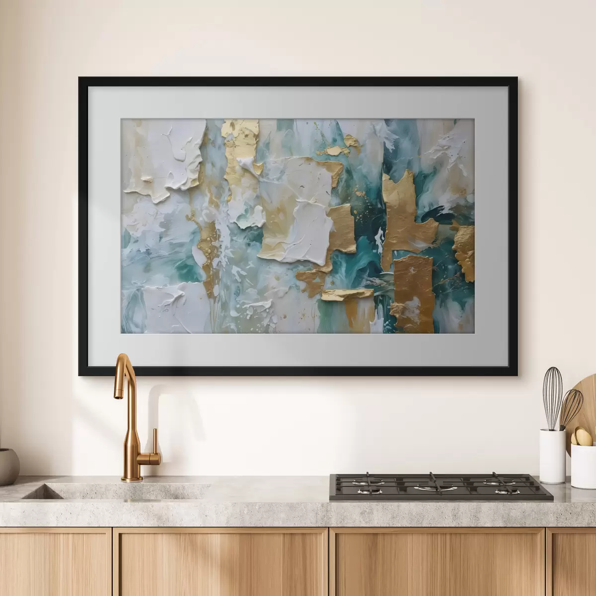 Poster Pintura descascarada con capas de colores blanco, azul y amarillo que crean una impresión abstracta y texturizada f40577